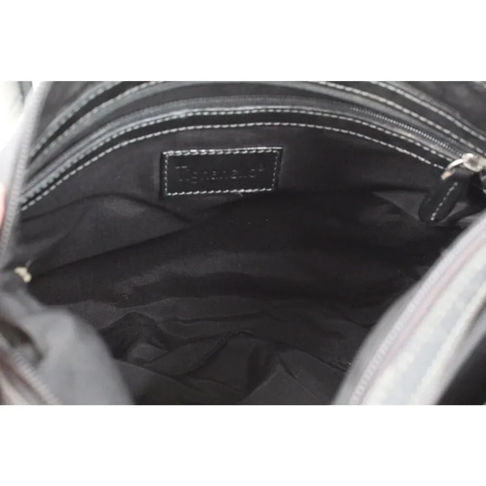 Tignanello Black Leather Shoulder Bag Double Zip Top Crossbody Purse Silver